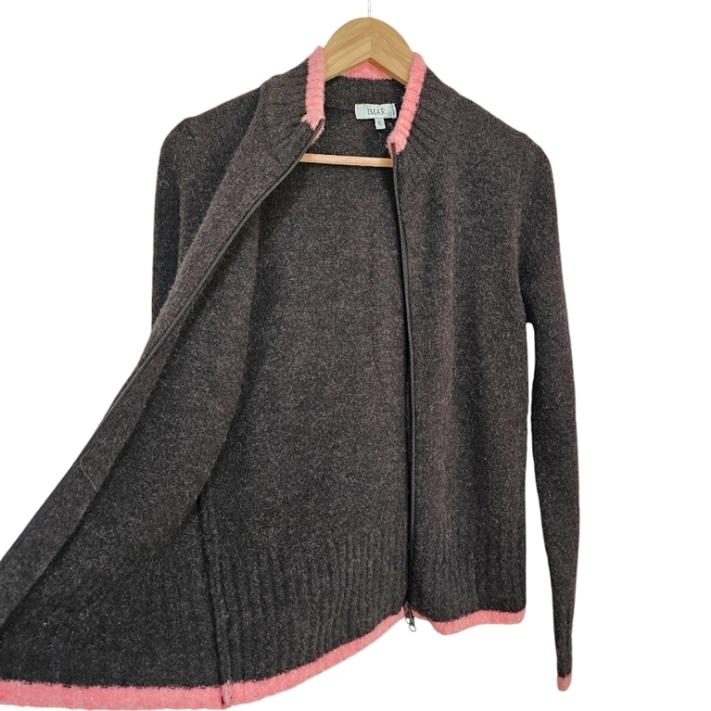 IMAR Wool Blend Sweater Sz XL Brown Zip Front Fall Fashion Layering Essential - Picture 5 of 12